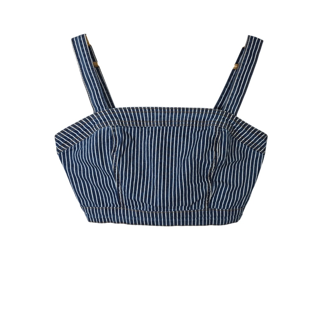 Forever 21 Womens Blue White Hickory Stripe Denim Bustier Crop‎ Top Size S